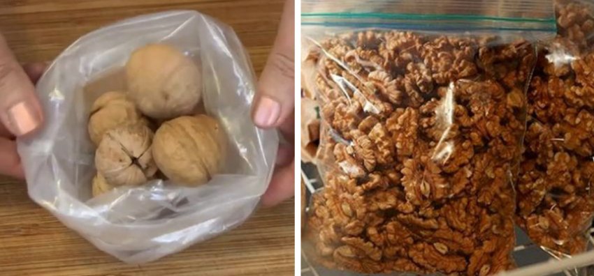 Очищення від шкаралупи горіхів в пакеті-слайдері Очищення від шкаралупи горіхів в пакеті-слайдері