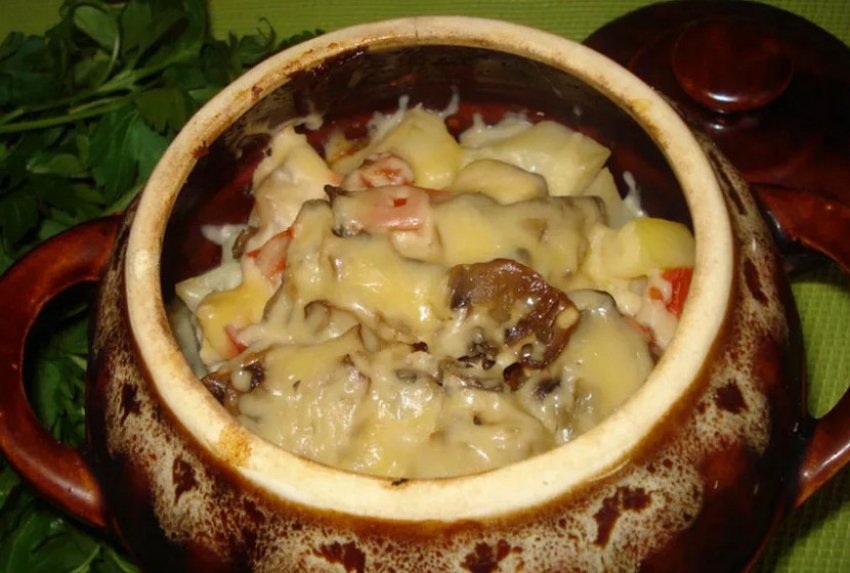 М`ясо в горщику з грибами та сиром М`ясо в горщику з грибами та сиром