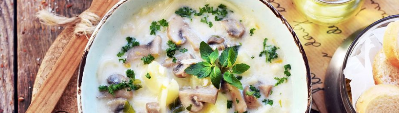 Смачний рецепт грибного супу з печерицями, сиром і вершками