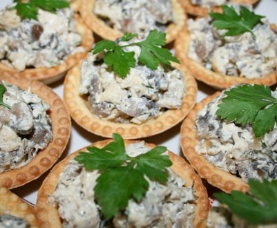 Рецепти приготування тарталеток із начинкою з печериць
