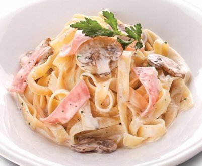 Рецепт пасти карбонара з печерицями і беконом