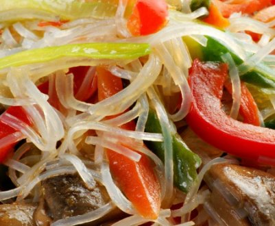 Рецепт смачної фунчози з печерицями та овочами