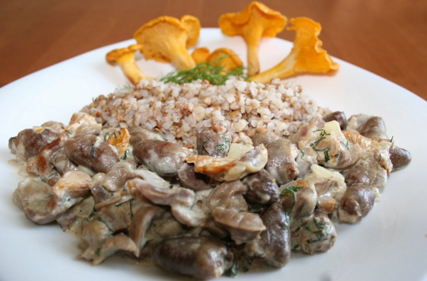 Куриные желудки с грибами