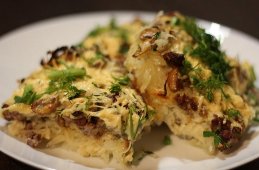 Запіканка з печерицями та картоплею