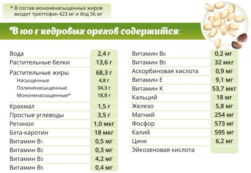 Состав кедровых орехов Состав кедровых орехов