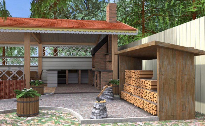 Літня кухня з мангалом та дровником Літня кухня з мангалом та дровником