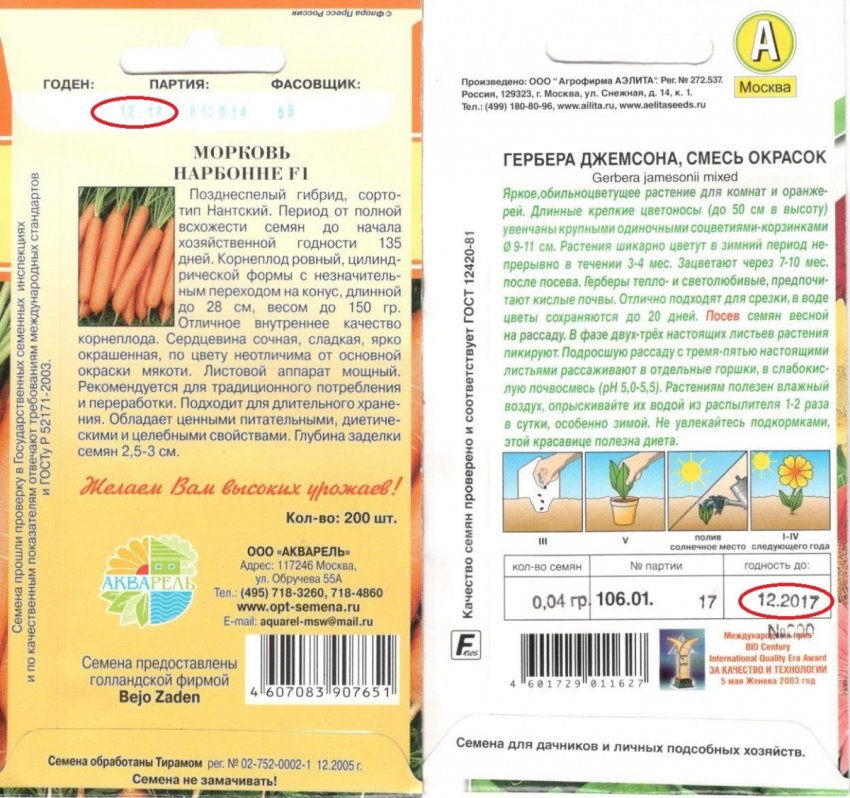 Термін придатності насіння на упаковці