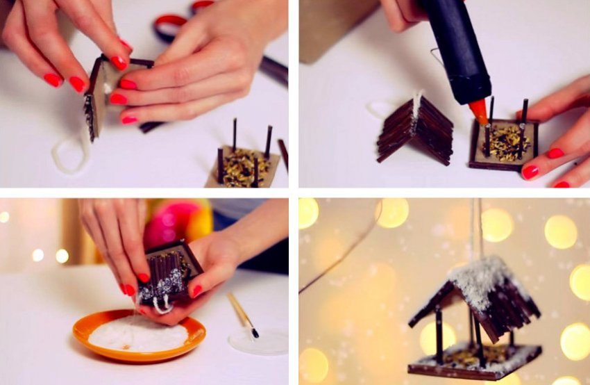 Іграшка на ялинку у вигляді кормушки для птахів Іграшка на ялинку у вигляді кормушки для птахів