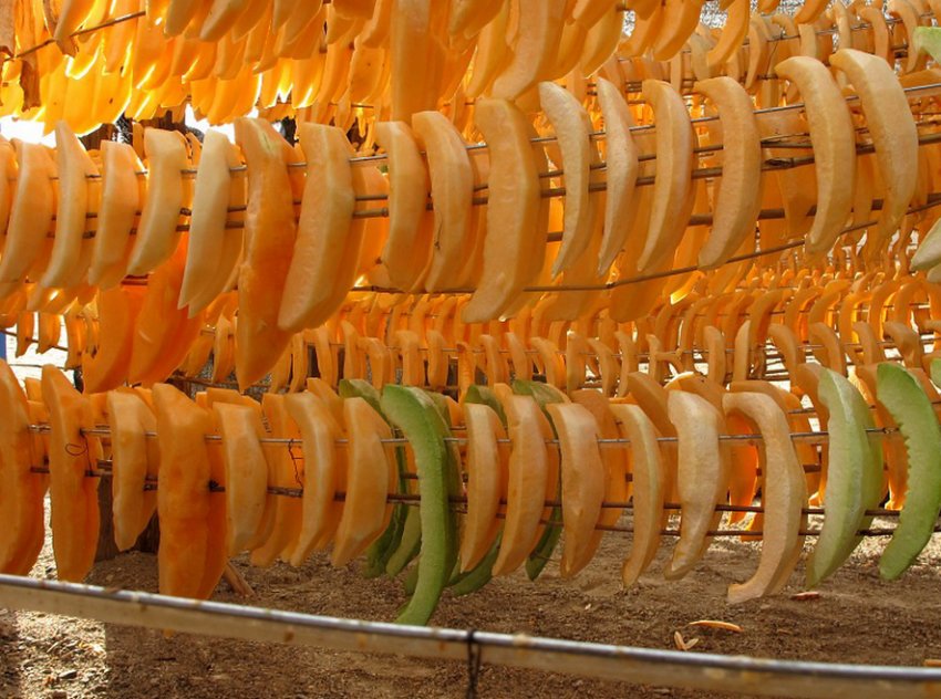 Сушка дині на свіжому повітрі