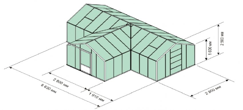 Теплиця кутова з тамбуром «Т»