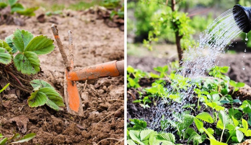 Полив і розпушування полуниці