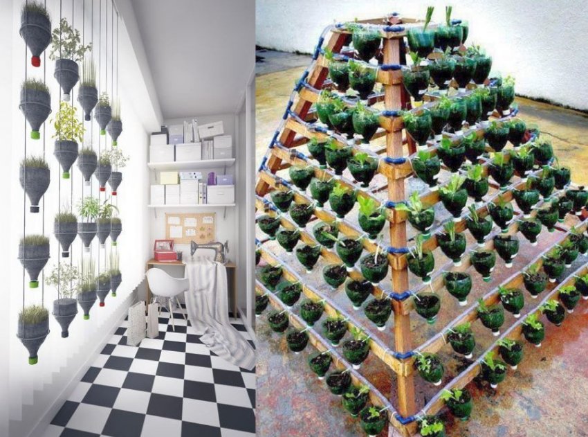 Пірамідальна грядка з пляшок Пірамідальна грядка з пляшок