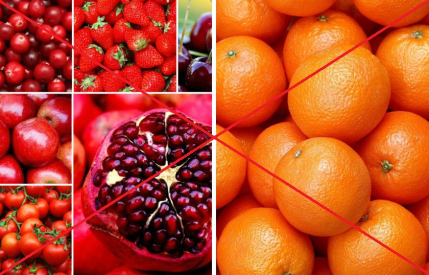 Красные и оранжевые фрукты